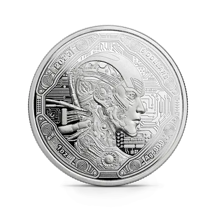 Монета "Эра инноваций. Киборг", 2023 г., Серебро, 31,1 гр., проба 999, САМОА