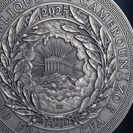 Монета "Гестия", 2025 г., Серебро, 93,3 гр., проба 999, КАМЕРУН