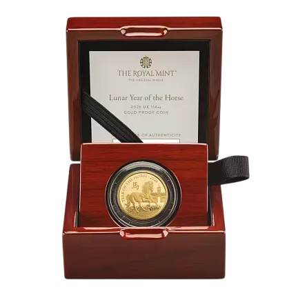 Монета «Год Лошади (пруф)», 2026 г., Золото, 7,78 гр., проба 999, СОЕДИНЕННОЕ КОРОЛЕВСТВО