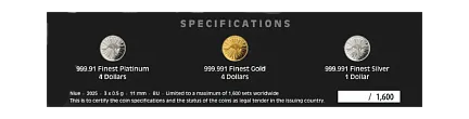 Набор из 3-х монет "Кенгуру - идеальное вложение", 2025 г., Платина, Золото, Серебро, по 0,5 г., проба 999.91, 999.991, 999.991, НИУЭ