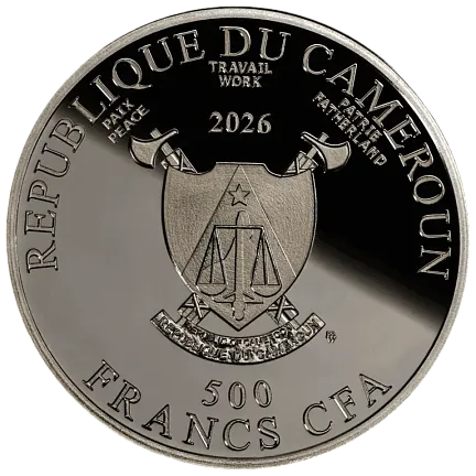 Монета «Год лошади (с рутением)», 2026 г., Серебро, 14,14 гр., проба 999, КАМЕРУН