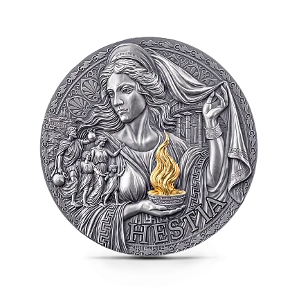Монета "Гестия", 2025 г., Серебро, 93,3 гр., проба 999, КАМЕРУН