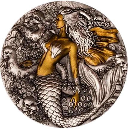 Монета "Сирена", 2025 г., Серебро, 62,2 гр., проба 999, КАМЕРУН