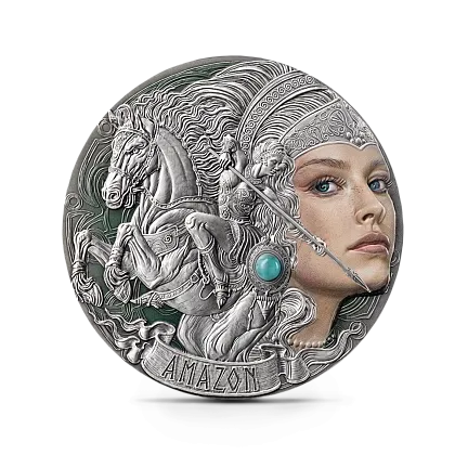 Монета "Амазонка", 2024 г., Серебро, 62,2 гр., проба 999, КАМЕРУН