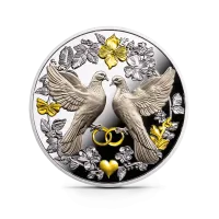 Монета "Свадебные голуби", 2025 г., Серебро, 17,5 гр., проба 999, КАМЕРУН