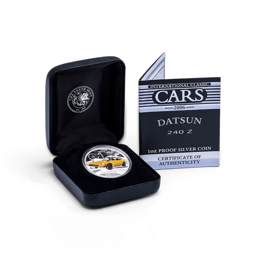 Монета "Datsun. Автомобильная классика" 2006 г., 31,1 гр., проба 999, ТУВАЛУ