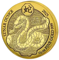 Монета «Руандийский Лунный год Змеи», 2025 г., Золото, 2,6 гр., проба 999, РУАНДА