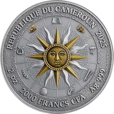 Монета «Мельпомена и Талия. Девять Муз», 2025 г., Серебро, 62,2 гр., проба 999, КАМЕРУН